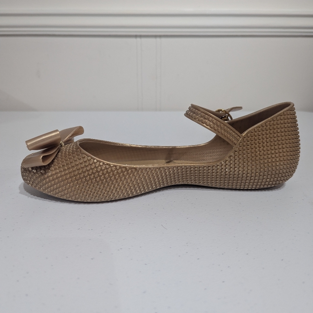 Mel by Melissa Gold ballet flats with bow and ankle strap - size 9 - Picture 9 of 11